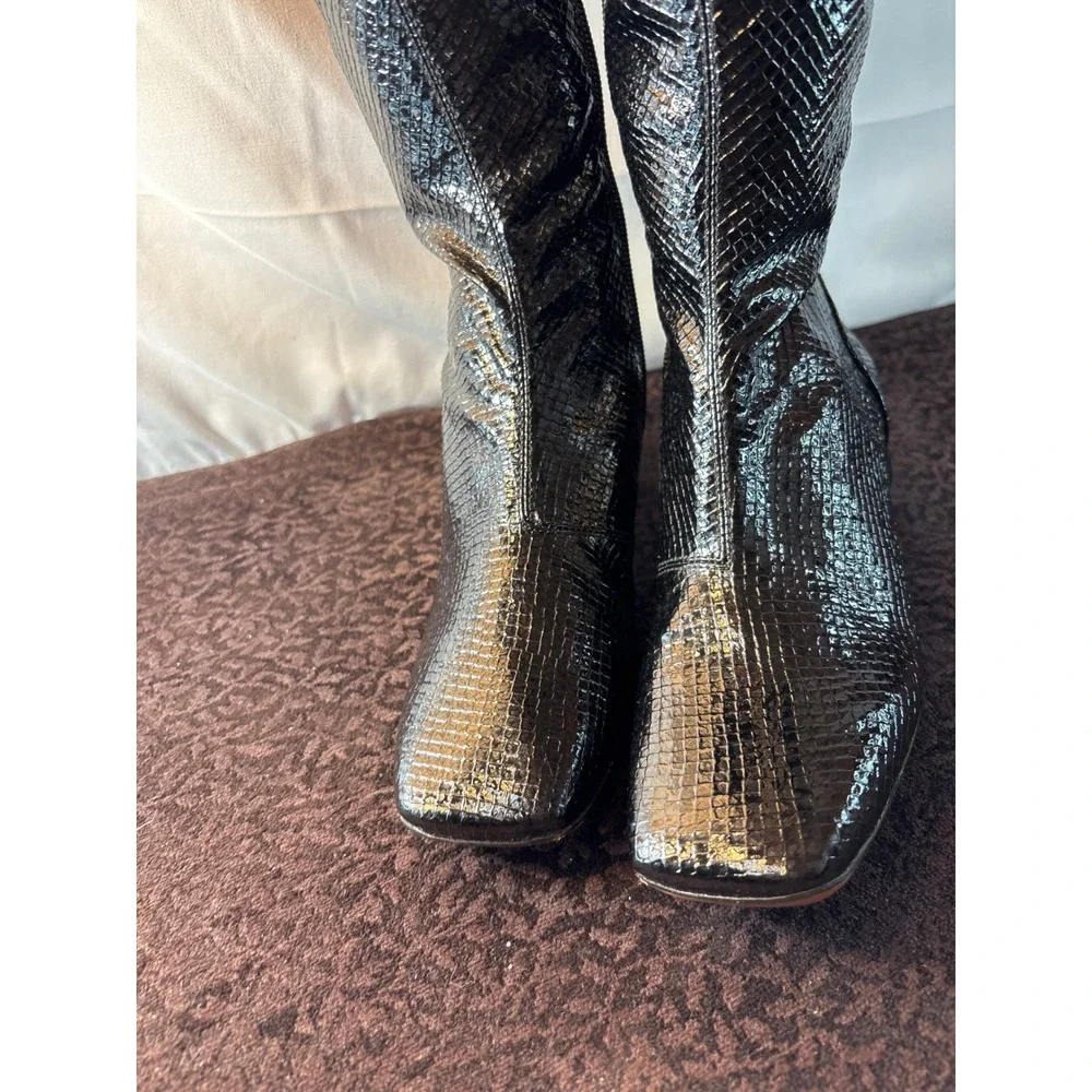 Franco Sarto Womens Black Snake Over The Knee Boots Square Toe Block Heel 5